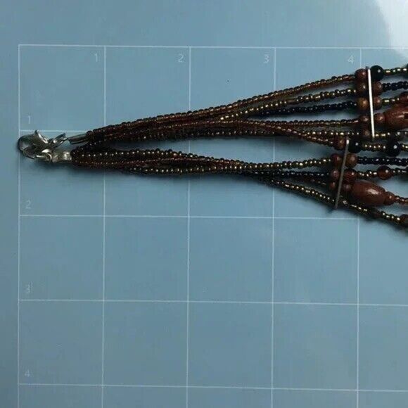 Vintage Beaded Necklace 1990s Layered Five Strands Brown Black w/ Lobster Clasp - Picture 4 of 8